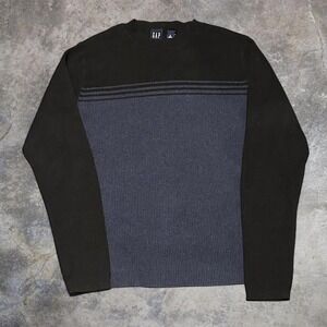 Men's Gap Black and Blue Striped Sweater - Size Medium